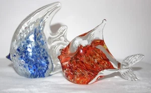 Vintage Art Glass Fish 1 x Blue & 1 x Orange Hand Blown Murano* Style - Picture 1 of 9