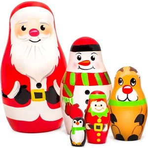 Christmas Russian Nesting Dolls 5 pcs - Christmas Decorations - Christmas Gifts - Picture 1 of 5