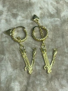 Versace Gold V Alphabet Drop Designer Earrings Luxury Statement Italian Jewelry - Picture 1 of 8