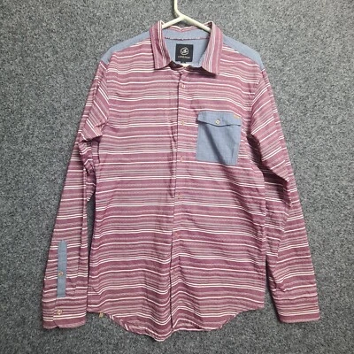VonZipper Men's Long Sleeve Striped Shirt Burgundy Chambray Details Cotton Large - image 1 of 4