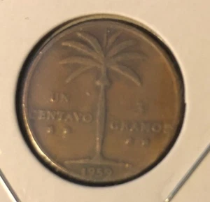 1959 DOMINICAN REPUBLIC 1 CENTAVO BRONZE COIN-19MM-KM#17-PALM TREE NATIONAL ARMS - Picture 1 of 4