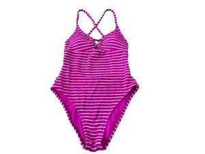 ✅NWOT ✅Lucky Brand Swimsuit ✅Keyhole Detail Striped ✅One-piece ✅M ✅Pink ✅Striped - Picture 1 of 16