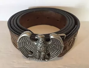Vintage Silver Creek Brown Leather Sz. 46 Belt Tooled Eagles And Eagle Buckle - Picture 1 of 10