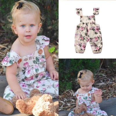 Newborn Baby Girls Clothes Floral Straped Romper Bodysuit Romper Summer Outfits - Image 1 of 4