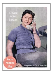 1940's Button Up Blouse Vintage Knitting Pattern Bust 38-40  - Copy - Picture 1 of 1