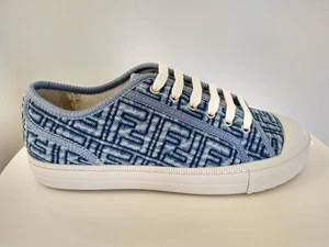Auth Fendi Blue Denim Domino FF Low-Tops in size 40.5 - Picture 1 of 5