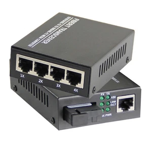 10/100M 1+4 RJ45 Single Mode 3KM Ethernet to Fiber Optic Media Converter d - Afbeelding 1 van 11
