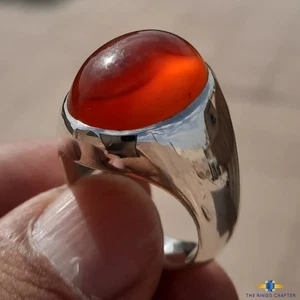 Rare Red Blood Yemeni Agate Aqeeq Handmade 925 Silver Vintage Ring For Men US 10 - Picture 1 of 4