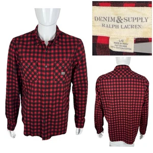 Denim & Supply Ralph Lauren Mens Large Shirt Checks Red Black Button Front - Picture 1 of 8