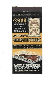 Millhiser Bag Co. - Richmond, VA. Matchcover Cotton, Paper, and Burlap Bags - Picture 1 of 3