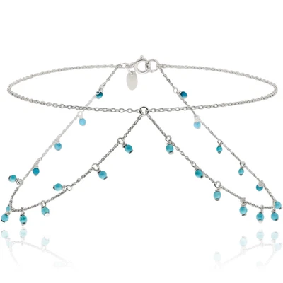 925 Sterling Silver Turquoise Beads Double Chain Anklet Bracelet - Image 1 of 4