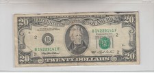 1993 (B) $20 Twenty Dollar Bill Federal Reserve Note New York Vintage Bookends
