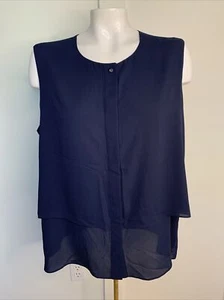 The Limited Women Sleeveless Tunic Blouse Navy Blue Sz XL Layered Hidden Buttons - Picture 1 of 5