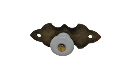 Möbelknopf  Porzellan, Durchmesser 23 mm, mit Rosette Oberfläche Messing-Antik - Bild 1 von 3