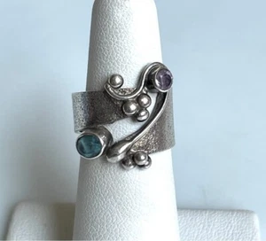 ANILLO DE AMATISTA Y TOPACIO AZUL DE PLATA ESTERLINA 925 TALLA 6 - Imagen 1 de 9