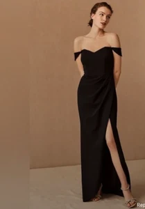 BHLDN Black Bridesmaid Dress Size 10 Off the Shoulder Rossi - Picture 1 of 2