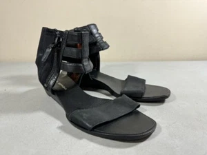 Via Spiga women's black leather side zip cut out low wedge sandals size 6.5 - Picture 1 of 3