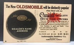 Postcard Campbell Quality Drum Tire Covers Oldsmobile Six Indianapolis Saddlery - Picture 1 of 2