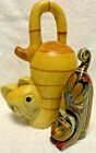 Cat Figurines Lot of 2 Wooden Arched Kitty Yellow Tabby & Whimsy Colorful 9