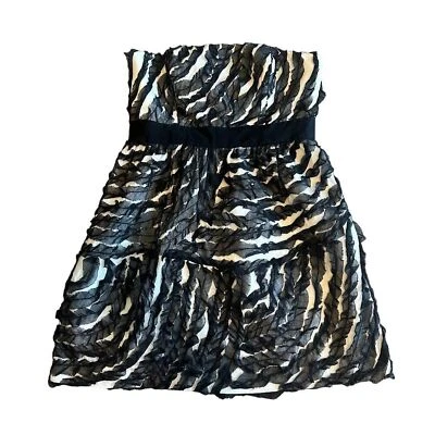 Thread Social Black White Strapless Dress Belted Flattering Cotton Size 12 - Image 1 of 4