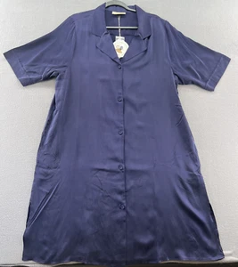 Papinelle Nightshirt Womens Sz Large Blue Button Up 100% Silk Audrey - Picture 1 of 13