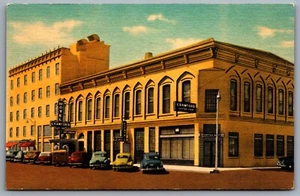 Postcard Carlsbad NM c1940s The Crawford Hotel Old Cars Cocktail Lounge Linen - Bild 1 von 2