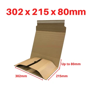 (5x) Book Mailer 302 x 215 x 80mm Self Adhesive Cardboard Wrap Around Mailer - Picture 1 of 2