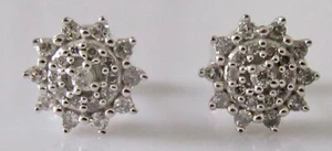 Gold Diamond Earrings - 9ct White Gold Multi Diamond Round Cluster Stud Earrings - Picture 1 of 13
