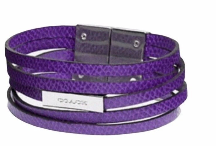 蔻驰紫色皮革蛇皮手链银色金属扣包裹标志 — 第 1/4 张图片
