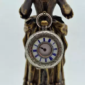ANTIQUE SOLID SILVER HALF HUNTER POCKET WATCH 35 MM. / T060 - Picture 1 of 6