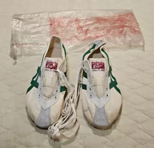VTG Onitsuka Tiger Canvas Green White Deadstock Made in Japan Women US 6 22.5cm - Picture 1 of 8
