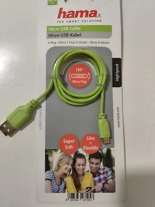 Hama Micro USB-B/USB-A M/M 2.0 Kabel Super Soft Slim 0,75m Grün Vergoldet - Bild 1 von 2