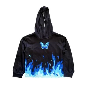 Kids Girls Butterfly with Flames Print Hoodie in Black, Size 8Y - Picture 1 of 4