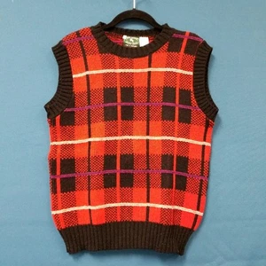 Vintage Bay Ridge Hunt Club Red Plaid 100% Wool Vest Made In Scotland Size M - Picture 1 of 7
