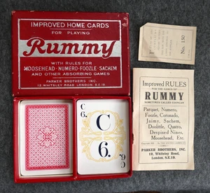 Boxed set of Antique Rummy Playing Cards- Parker Brothers- 1920s- with rule book - Picture 1 of 9