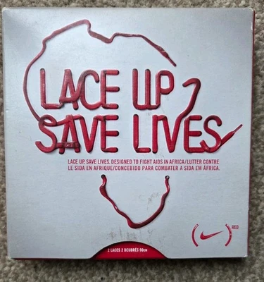 Nike Lace Up To Save Lives Shoe Trainer Laces Red 105cm Designed To Fight Aids - Image 1 of 4