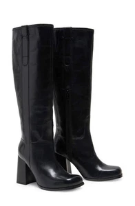 Free People Naomi Leather Tall Heel Boots in Black Women's Size US 7.5 - Picture 1 of 8