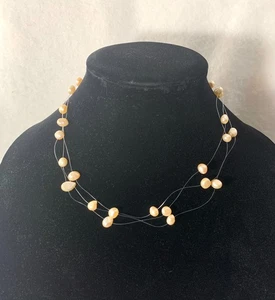 Peach Freshwater Pearl Necklace Baroque Oval Pearls Invisible Line 18" w/ Clasp - Picture 1 of 3