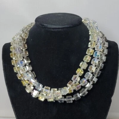 Ali khan glass cube bead 3 row necklace with casted end caps with gift box NWT - Image 1 of 4
