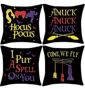 4PCS Hocus Pocus Halloween Pillow Covers 20x20 Sanderson Sisters Home Decorate - Picture 1 of 2