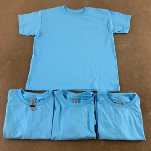 Lot of 4 Gildan Heavy Cotton Youth Size Small Light Blue Crew Neck T-Shirts New - Picture 1 of 4
