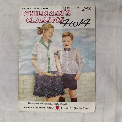 1956 Childrens Classics Yarn Knitting Crochet Pattern Book Coats & Clark 512 - Image 1 of 4