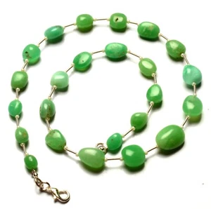 Natural Chrysoprase Gemstone 7 to 14 mm Smooth Nugget Shape Beads 16.5" Necklace - Picture 1 of 5
