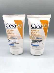 2 Pack CeraVe Hydrating Mineral Sunscreen SPF 30 light Sheer Tint - 1.7 Fl Oz - Picture 1 of 4