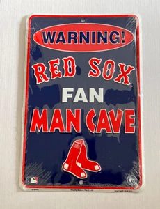 RED SOX MAN CAVE Aluminum Metal Embossed Parking Room Sign 12”H X 8”w New Cond. - Picture 1 of 3