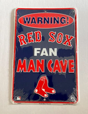 RED SOX MAN CAVE Aluminum Metal Embossed Parking Room Sign 12”H X 8”w New Cond. - Image 1 of 3
