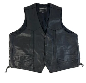 Unik Side-Laced Black Leather Biker Vest, Size 58 XXXL - Picture 1 of 8