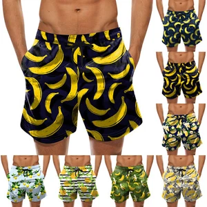 Summer Men's Friuts Printed Hawaiian Holiday Beach Shorts Sports Casual Shorts' - Picture 1 of 38