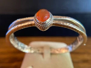 Sarda, Bali Artisan Handmade, Sleek,Modern, Sterling & Carnelian Bangle Bracelet - Picture 1 of 16