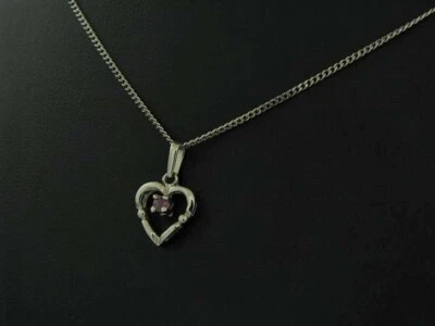 835 Argento Catena & Cuore Ciondolo Con Spinello Ricoperto/Liebe / Vero 36,0 CM - Immagine 1 di 4